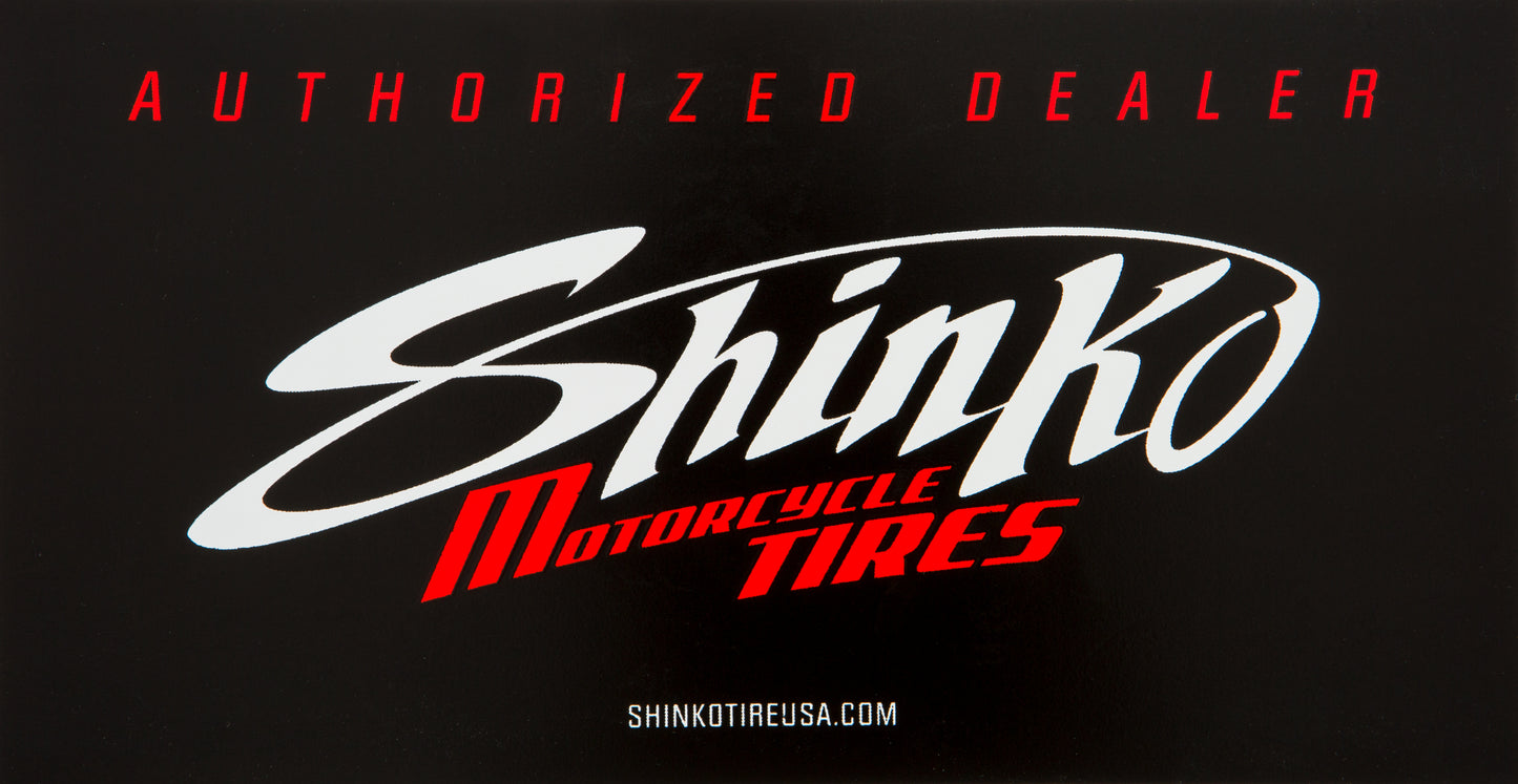 SHINKO authorized dealer window decal, 4.25 x 8.125 inches, featuring the SHINKO logo on a transparent background