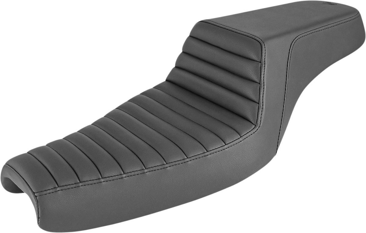 Black SADDLEMEN Step-Up Seat with front tuck-n-roll design for XL motorcycles, featuring a cushioned, stylish seat.