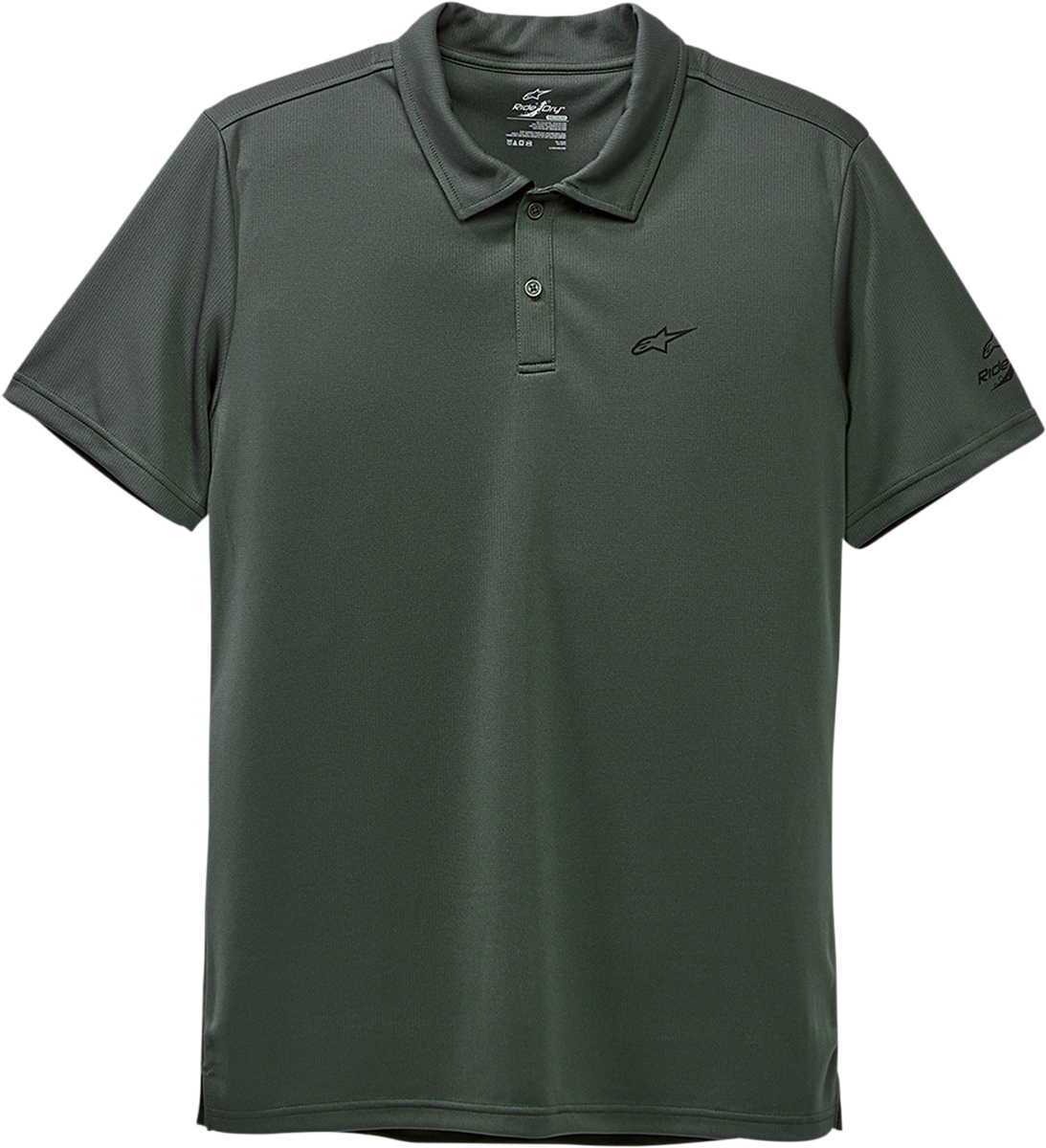 Alpinestars Scenario Performance Polo Shirt in spruce color, medium size, featuring a sleek design and breathable fabric.