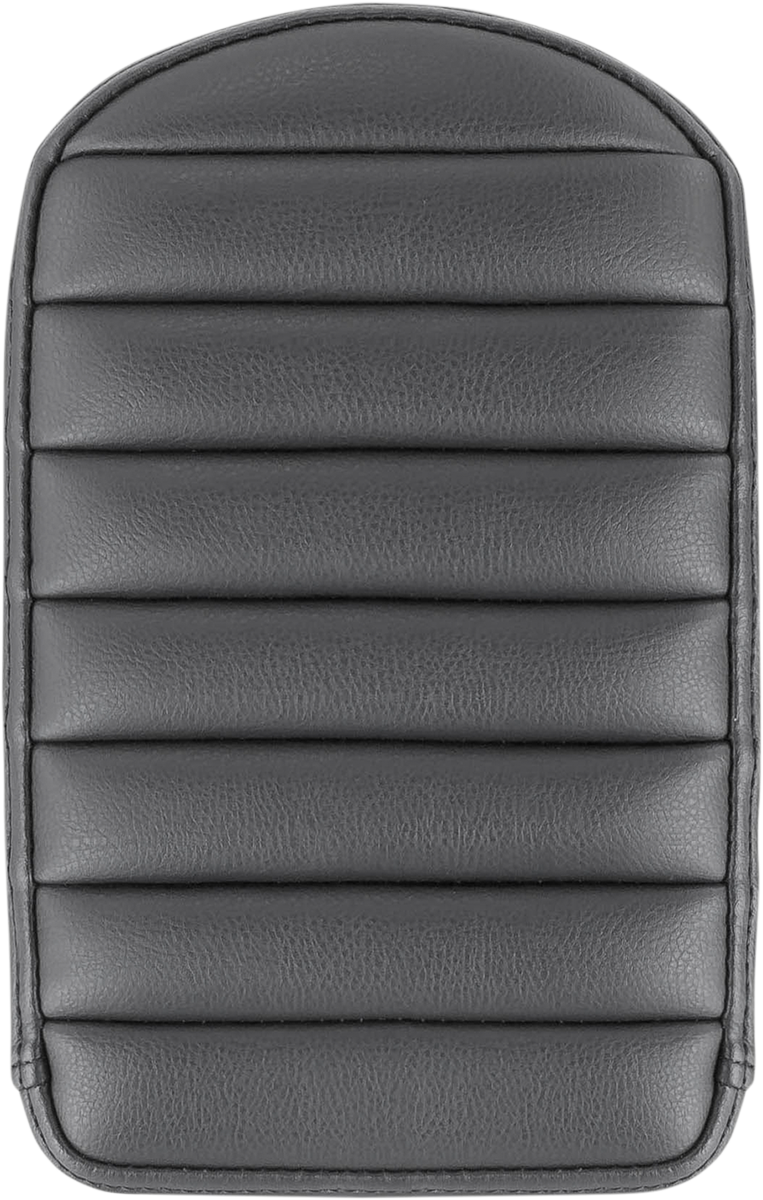 Black SADDLEMEN Sissy Bar Pad with Tuck-n-Roll design for motorcycle seats by Bill's Exhausts, shown on a bike.