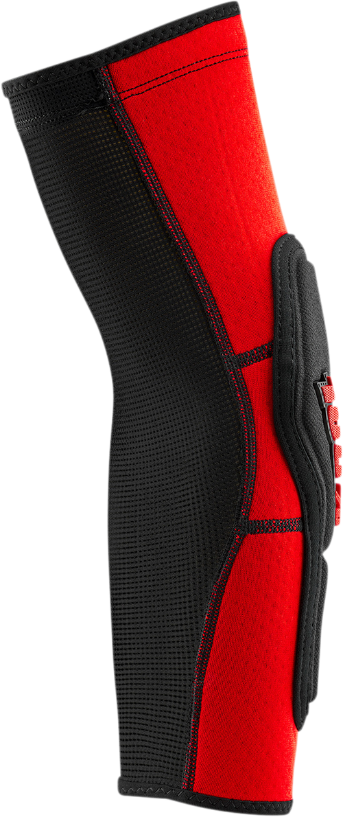 Bill's Exhausts 100% Ridecamp Elbow Guards in red and black, small size, showing protective padding and adjustable straps.