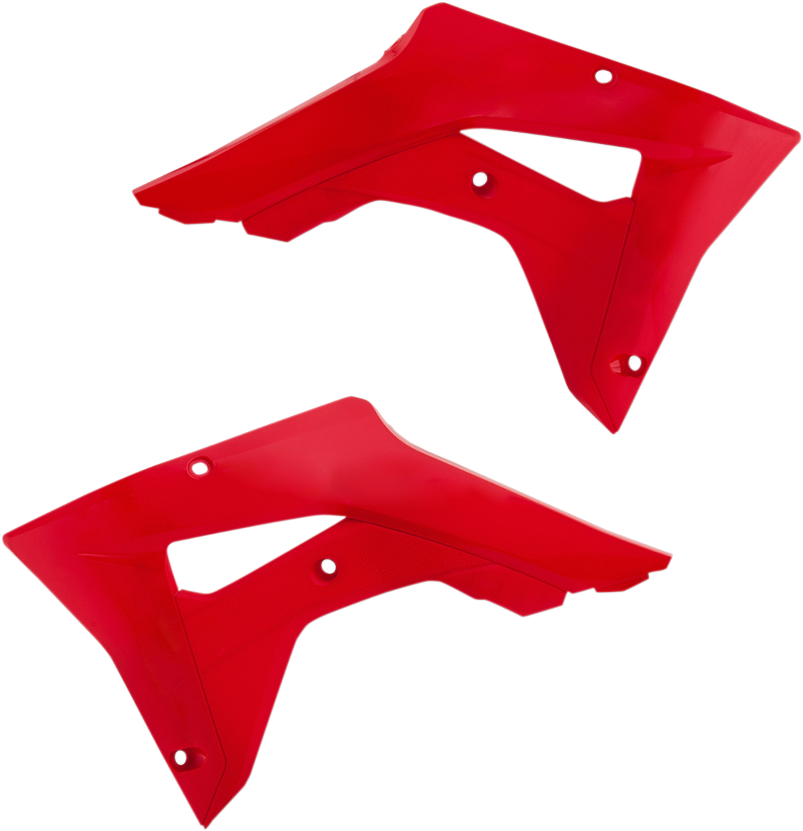 Red Acerbis radiator shrouds for motorcycle body protection, featuring sleek design and vibrant color.