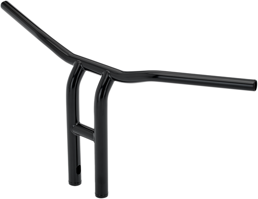 Black BILTWELL Tyson XL pullback motorcycle handlebars, 14-inch handlebar for custom bikes, shown with detailed view.
