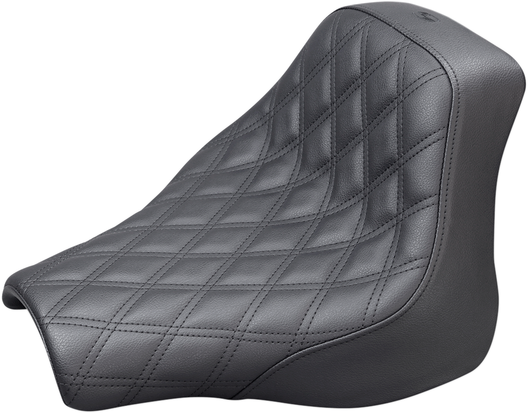 Bill's Exhausts SADDLEMEN Renegade Solo Seat in black with lattice stitching, designed for motorcycle comfort and style.