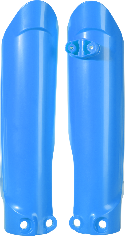 Light blue Acerbis lower fork covers for inverted motorcycle forks, designed for durability and style.