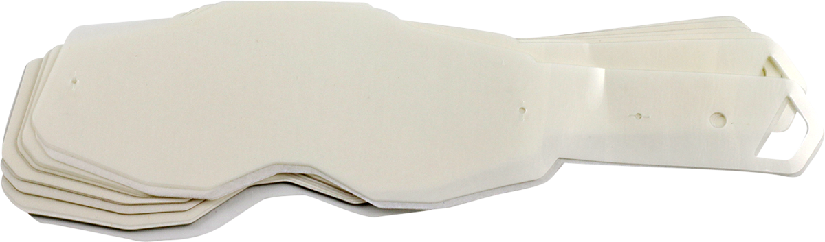 Bill's Exhausts 50-pack of 100% Accuri 2, Racecraft 2, Strata 2 tear-offs for motorcycle helmets, standard size, clean and ready to use.