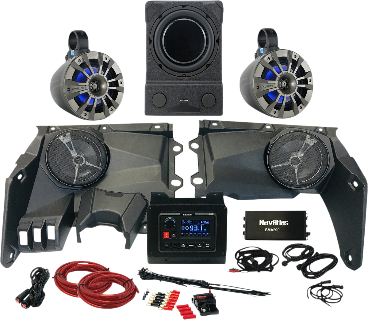 Bill's Exhausts NAVATLAS Audio Kit Zone 4 speakers, sleek black design, with visible speaker grille and control panel.