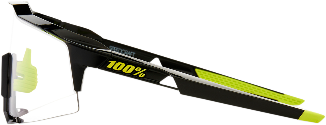 Bill's Exhausts 100% Speedcraft sunglasses in black with photochromic lenses, designed for outdoor use and stylish protection.