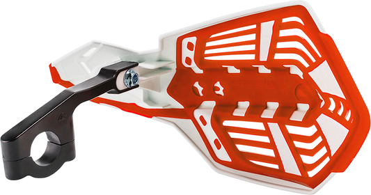 A pair of ACERBIS X-Future white and red motorcycle handguards, designed for protection and style.