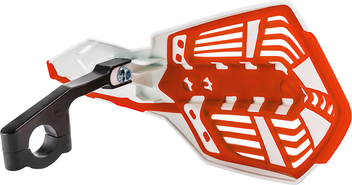 A pair of ACERBIS X-Future white and red motorcycle handguards, designed for protection and style.