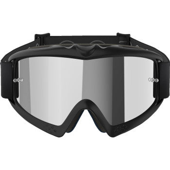 Alpinestars Youth Vision Goggle in black with silver mirror lenses, designed for young riders, featuring a sleek, sporty look.