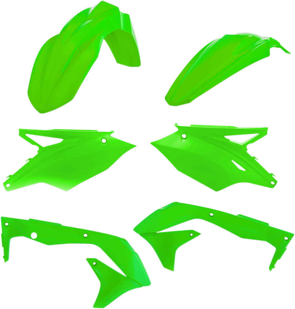A fluorescent green Acerbis standard replacement body kit for motorcycles, shown on a plain background.