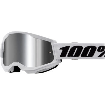 Bill's Exhausts Strata 2 Junior goggles in white with silver mirror lenses, designed for young riders' eye protection.