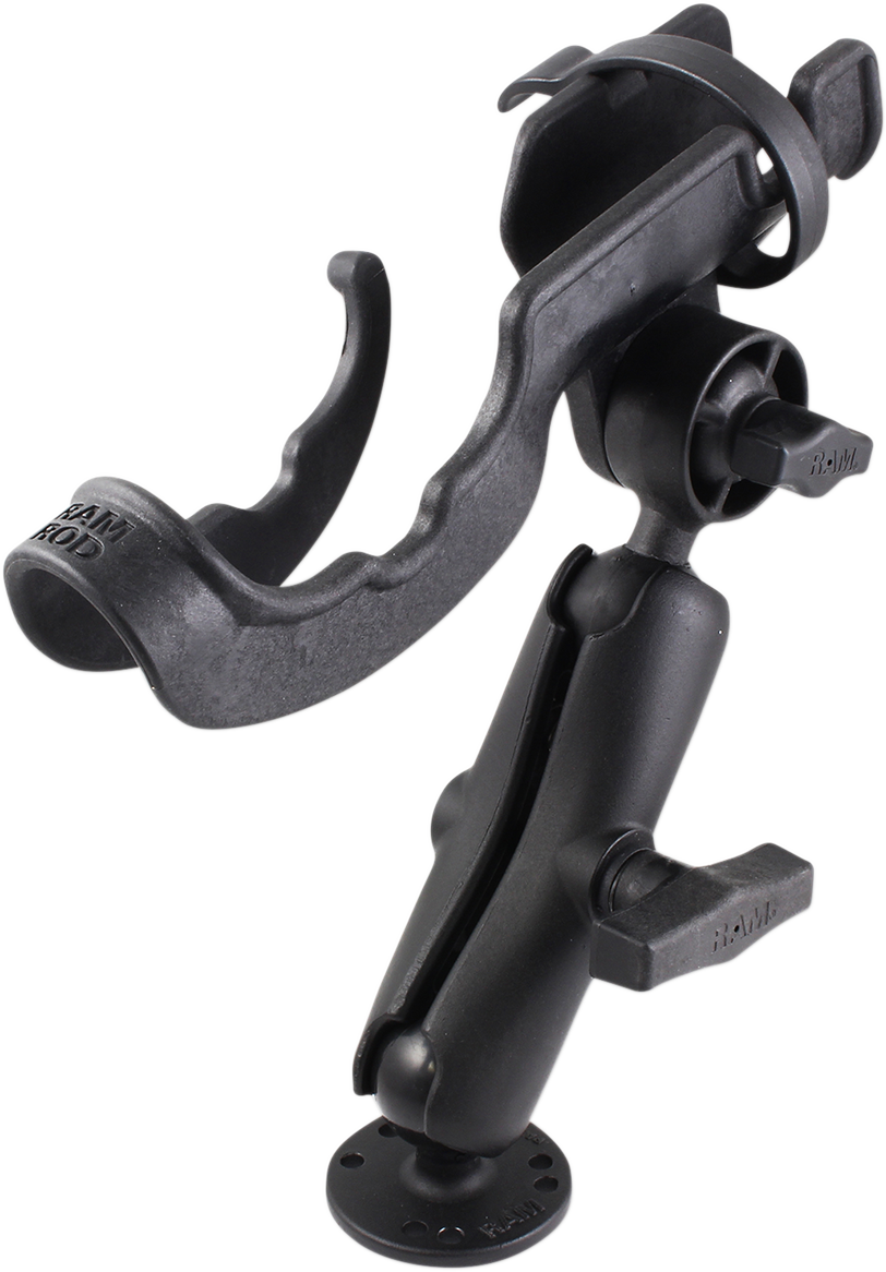 Bill's Exhausts RAM Mounts fishing rod holder RAM-117 attached to engine for secure fishing gear storage