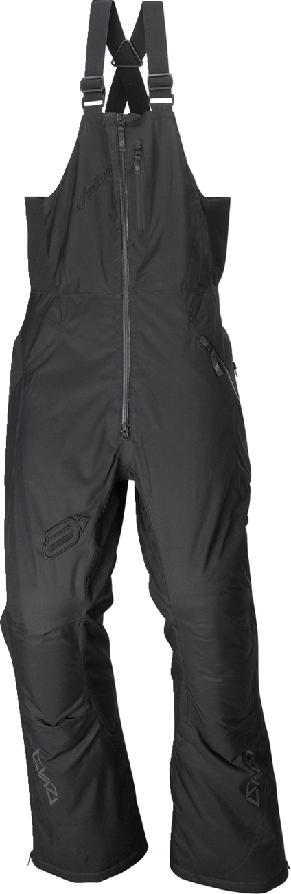Black Women's Pivot 5 Bib Pants by ARCTIVA, medium size, featuring durable outdoor gear design and adjustable straps.