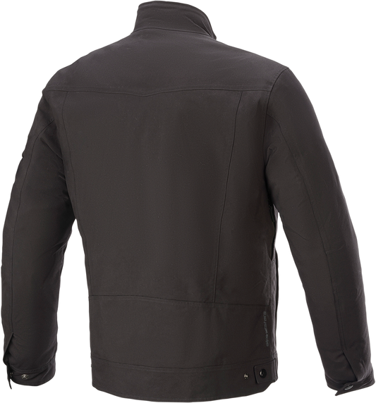 Black Alpinstars Solano waterproof jacket in 2XL, showcasing its sleek design and waterproof fabric for outdoor protection.