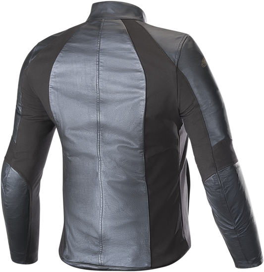 Alpinestars Stella Vika v2 women's blue leather motorcycle jacket, US 28 / EU 44, displayed on a hanger.
