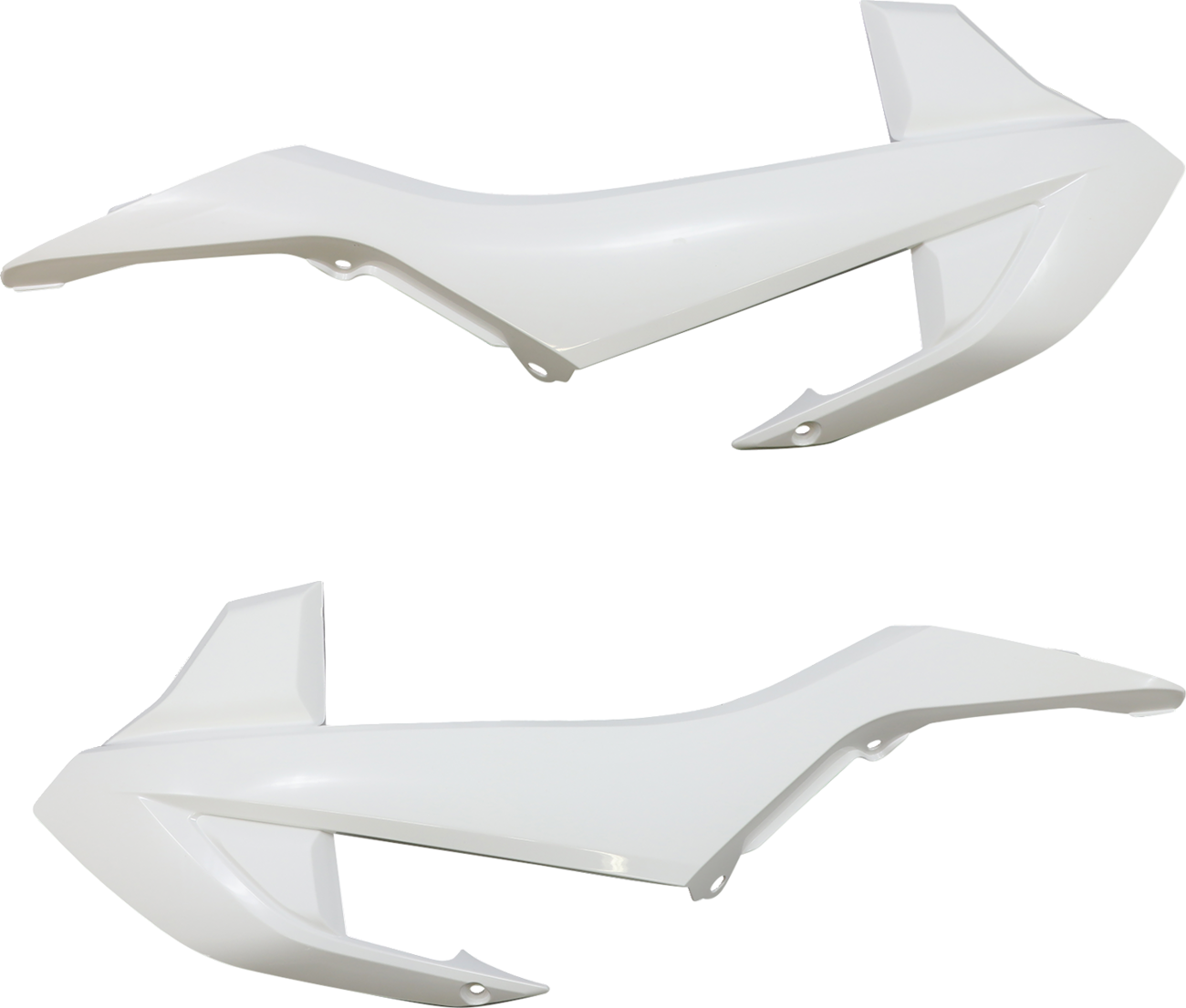 White Acerbis radiator shrouds for motorcycle body protection, designed by Bill's Exhausts with sleek, durable plastic construction.