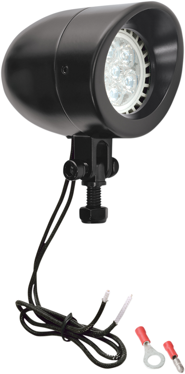 Bill's Exhausts SHOW CHROME LED Mini Driving Light in black, compact engine LED light for vehicle illumination.