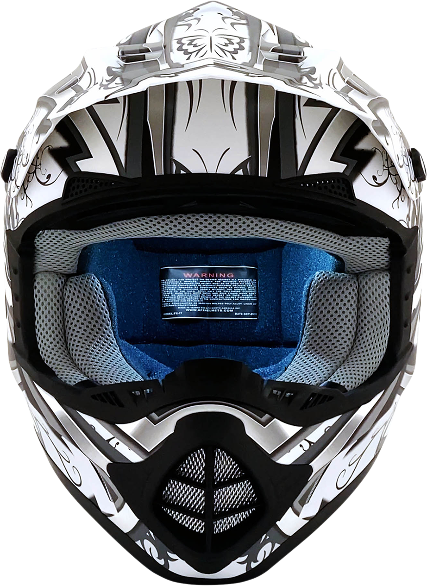 Bill's Exhausts AFX FX-17Y Butterfly helmet in matte white, small size, featuring aerodynamic design and secure fit.