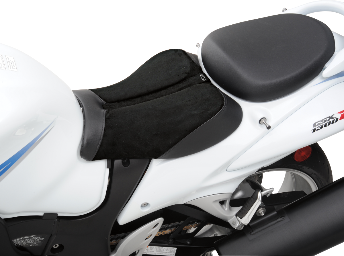 Black SADDLEMEN Gel Channel Sport Seat for Hayabusa motorcycle, designed for enhanced comfort and performance.