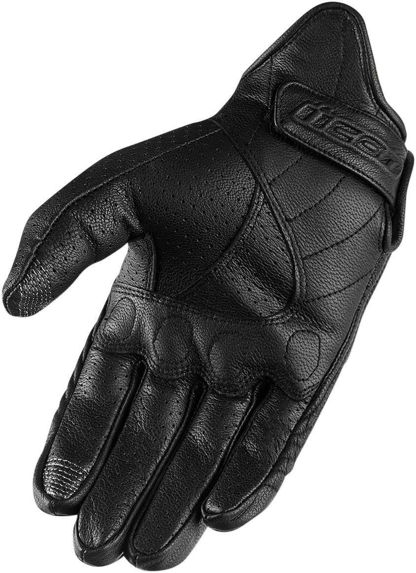 Black ICON Pursuit Classic™ perforated gloves in medium size, designed for comfort and style by Bill's Exhausts.