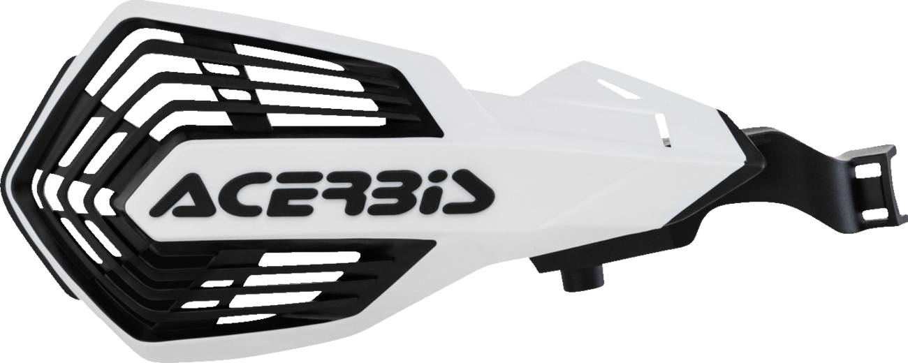 A pair of ACERBIS K-Future white and black handlebar handguards for motorcycle protection, displayed on a white background.