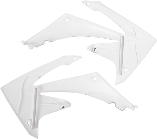 White ACERBIS radiator shrouds for motorcycle body, designed for optimal airflow and protection.