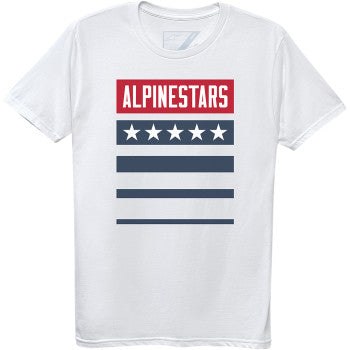 White Alpinestars National T-Shirt in medium size, featuring the brand logo, displayed on a plain background.