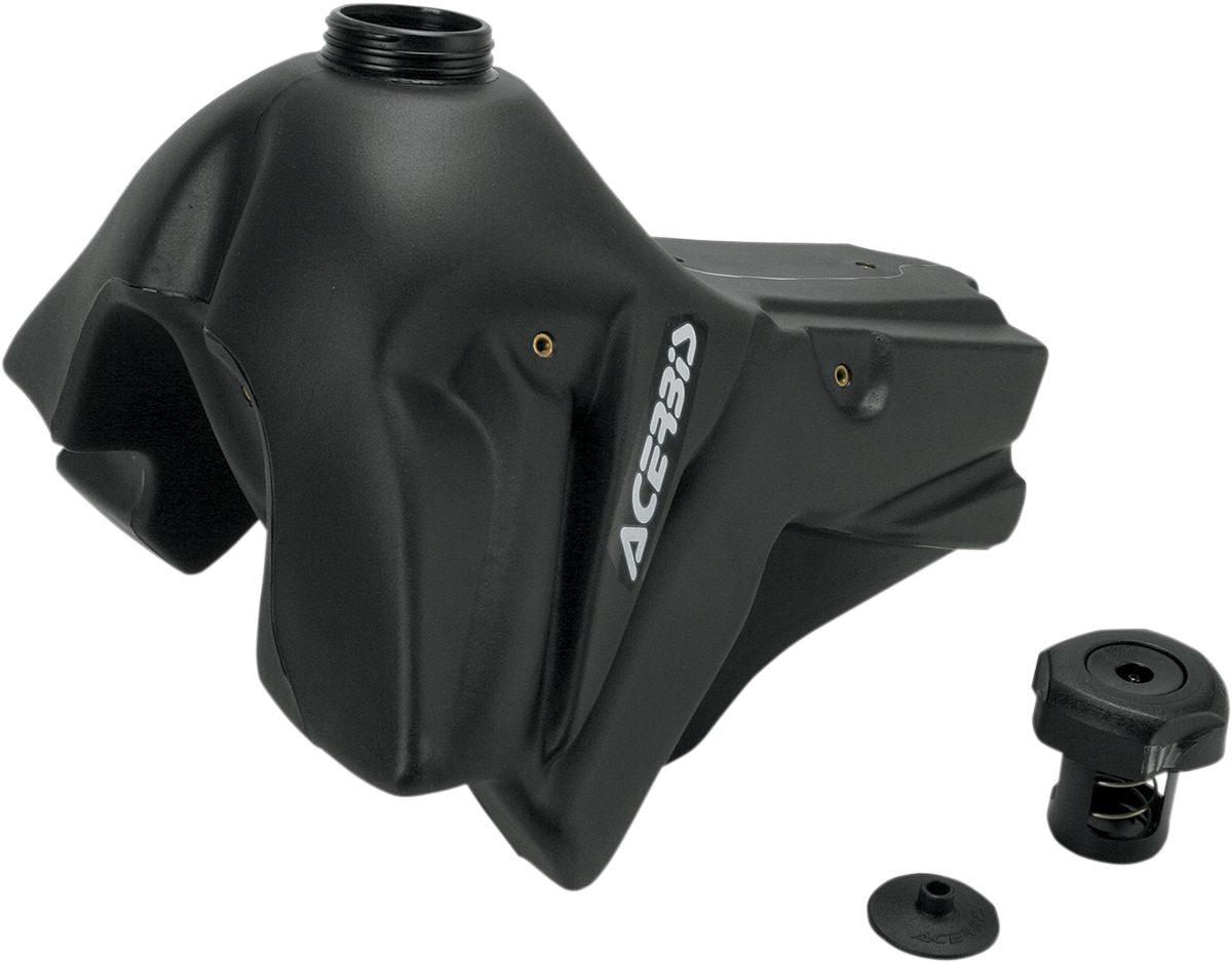 Black Acerbis gas tank for Honda CRF450R 2005-2008, 3.2-gallon capacity, shown on motorcycle body with mounting details.