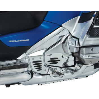 Chrome Show Frame Cover for motorcycle, model 52-724 by Bill's Exhausts, showcasing shiny chrome finish and sleek design.