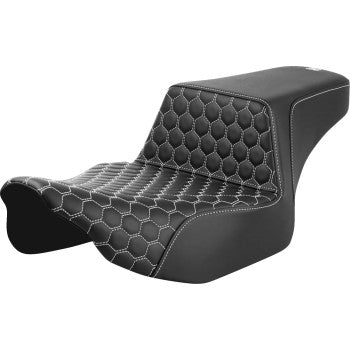 SADDLEMEN Step-Up Seat by Bill's Exhausts, extended reach front seat with honeycomb design and white stitching for FL 2023-24