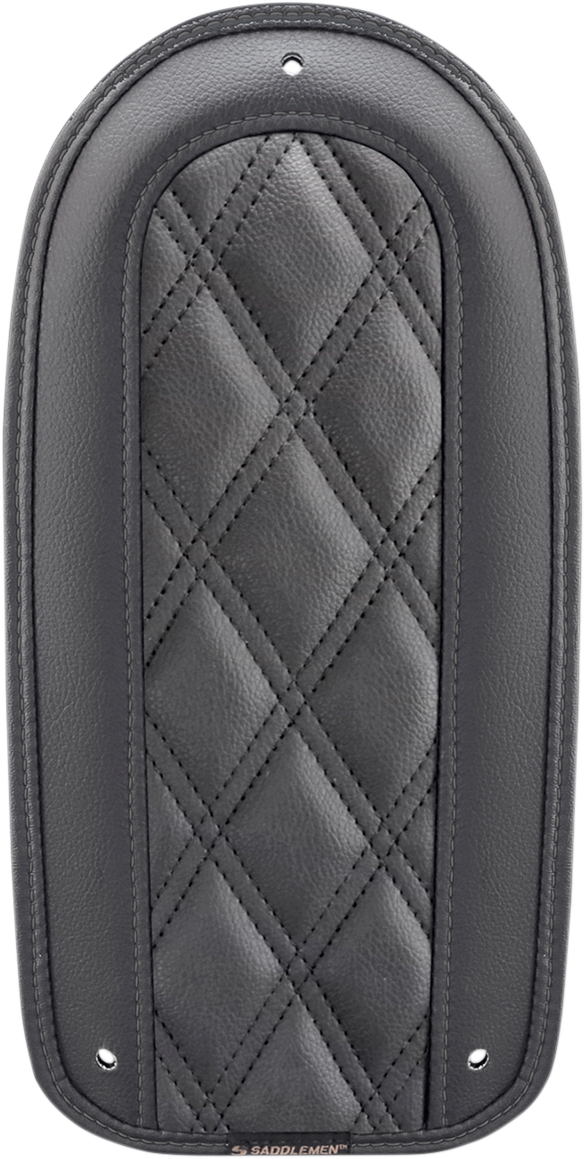 Bill's Exhausts SADDLEMEN Fender Chap seat accessory designed to match LS Solo seat, shown in black leather with stitching details.