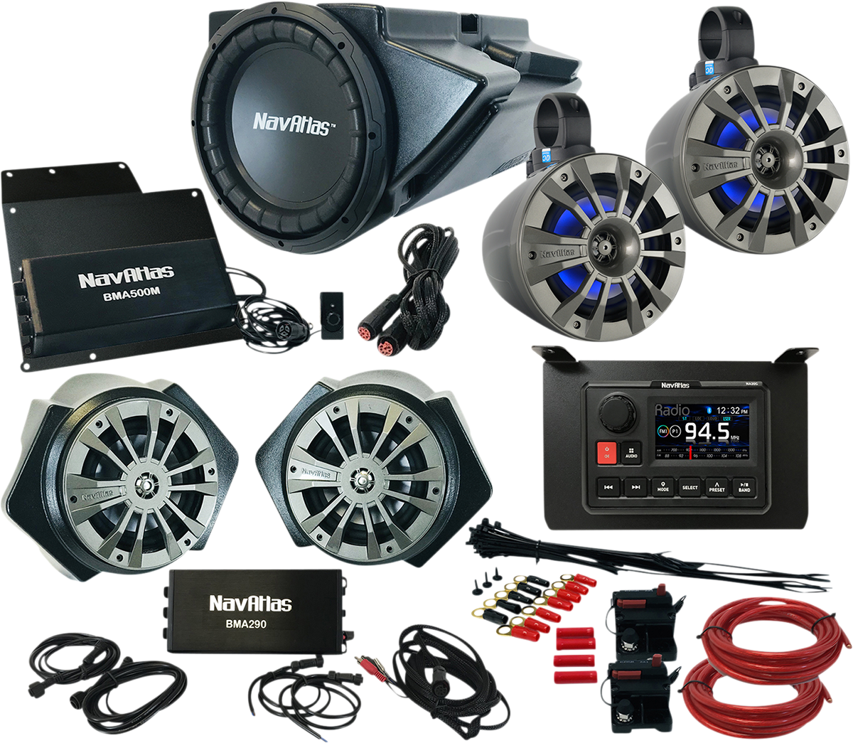 Bill's Exhausts NAVATLAS Audio Kit Zone 4 Turbo S RZR3ZONE4S speakers showing durable black speaker components with branding details.