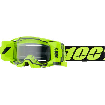Yellow Armatic Forecast Goggle with clear lens and roll-off system by Bill's Exhausts, designed for motorcycle or motocross use.