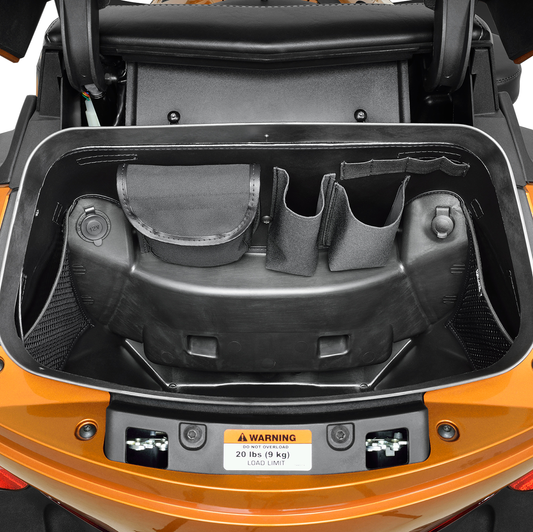 Bill's Exhausts SHOW CHROME trunk organizer engine part in black, designed for efficient storage and organization.