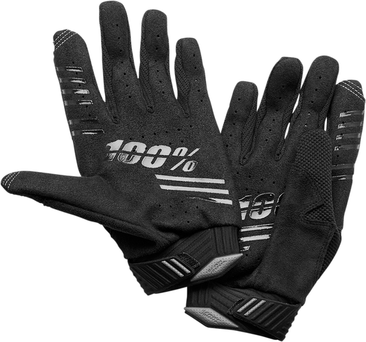 Black XL 100% R-Core Gloves by Bill's Exhausts, showing the durable gloves with textured palm and secure wrist closure.