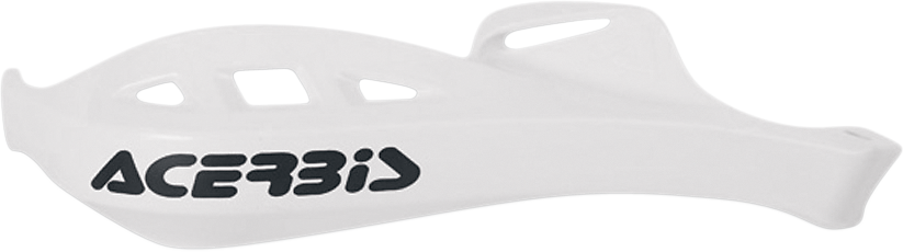 ACERBIS Rally Profile Handguards in white, designed for motorcycle body protection, shown mounted on bike handlebars.