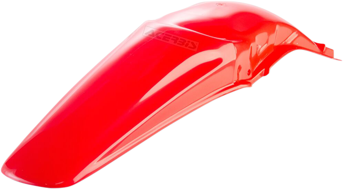Red Acerbis rear fender for motorcycle, body part with mounting details, designed for durability and style.