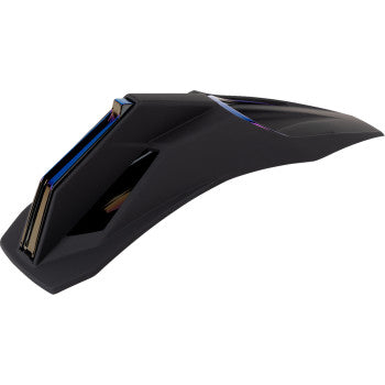 Black and Dayglo Blue ICON Airform Speedfin helmet parts for motorcycle helmets, featuring aerodynamic design and high-visibility colors.
