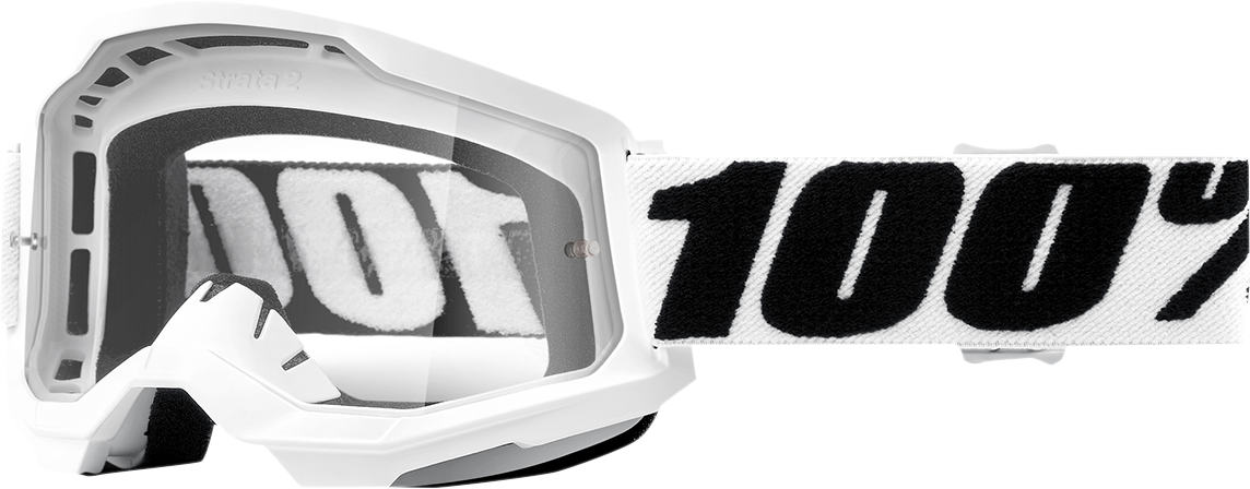 Bill's Exhausts 100% Strata 2 Everest goggles with clear lenses, featuring a sleek design and adjustable strap.