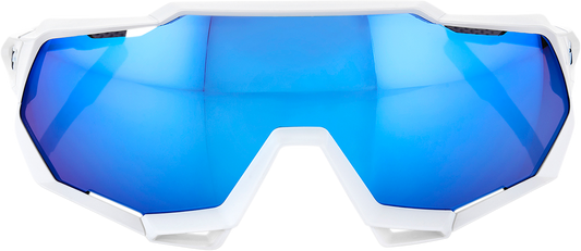 Bill's Exhausts Speedtrap sunglasses with white frame and blue mirror lenses, stylish and reflective eyewear for casual wear