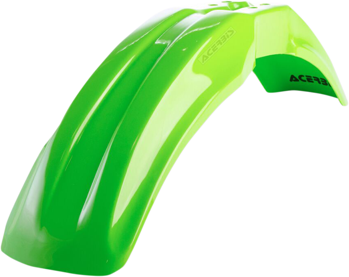 Acerbis green front fender for motorcycle, made of durable body material, designed to fit and protect the front wheel.