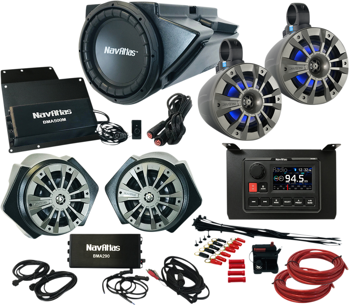 Bill's Exhausts NAVATLAS Audio Kit Zone 4 Turbo S RZR1 speakers, compact and powerful for off-road audio experience.