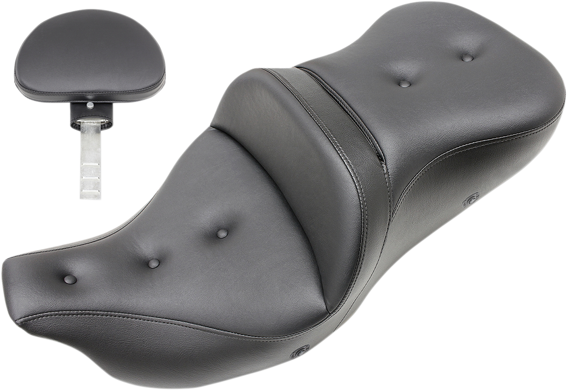 Black SADDLEMEN Roadsofa heated seat with pillow top and backrest for 2009-2023 Harley FLHTCUTG motorcycles