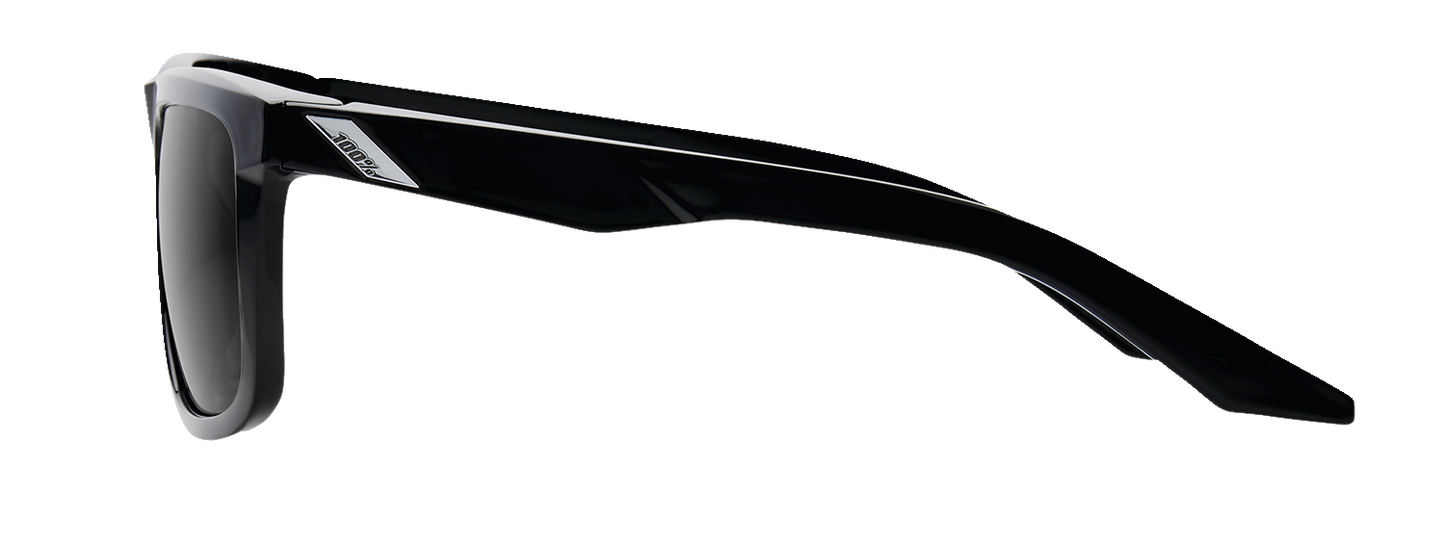 Bill's Exhausts Blake sunglasses in polished black with grey PeakPolar lenses, stylish eyewear with sleek frame design.