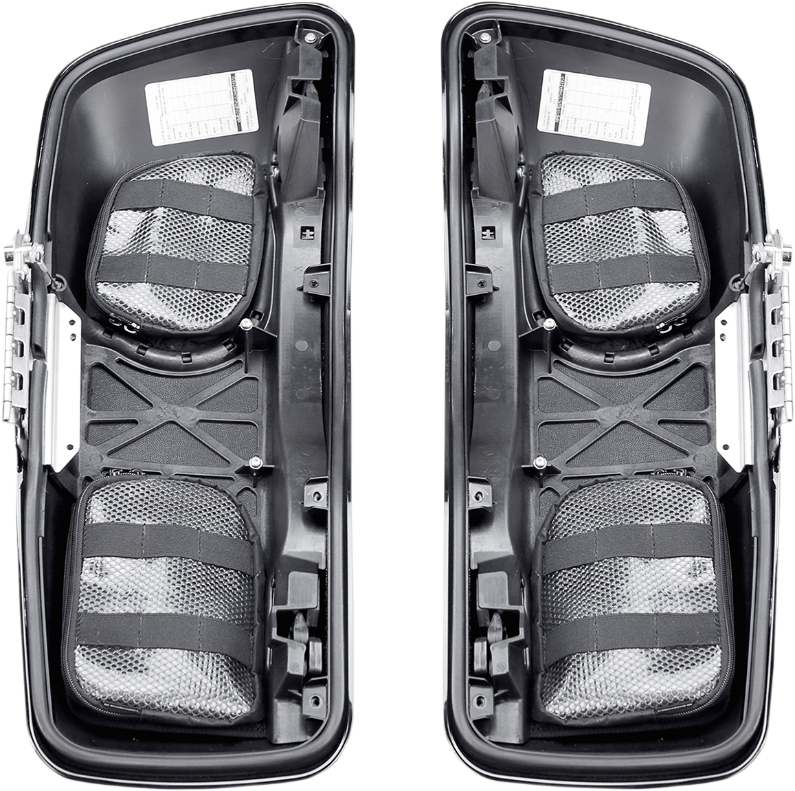Bill's Exhausts Saddlemens Saddlebag Lid Organizer for seats, shown attached to a motorcycle saddlebag lid.