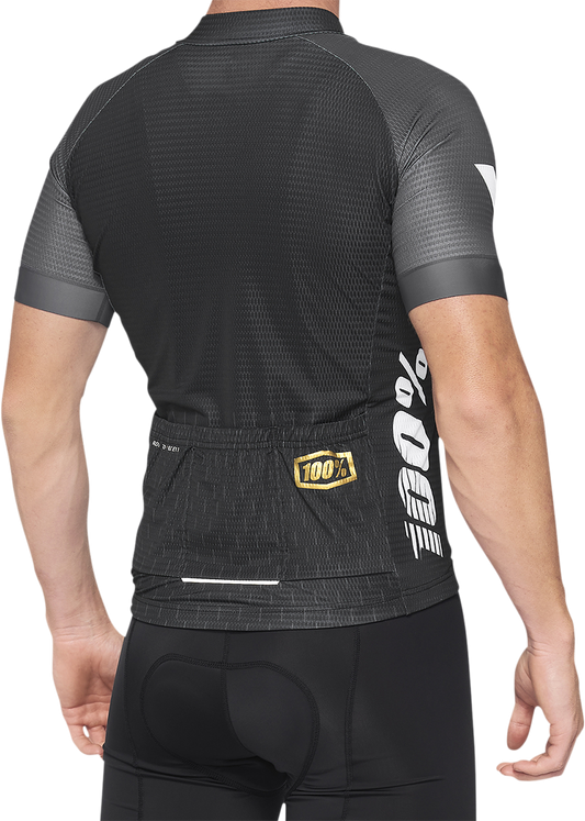 Black and charcoal Bill's Exhausts 100% Exceeda Jersey in short-sleeve style, large size, made from comfortable jersey fabric.