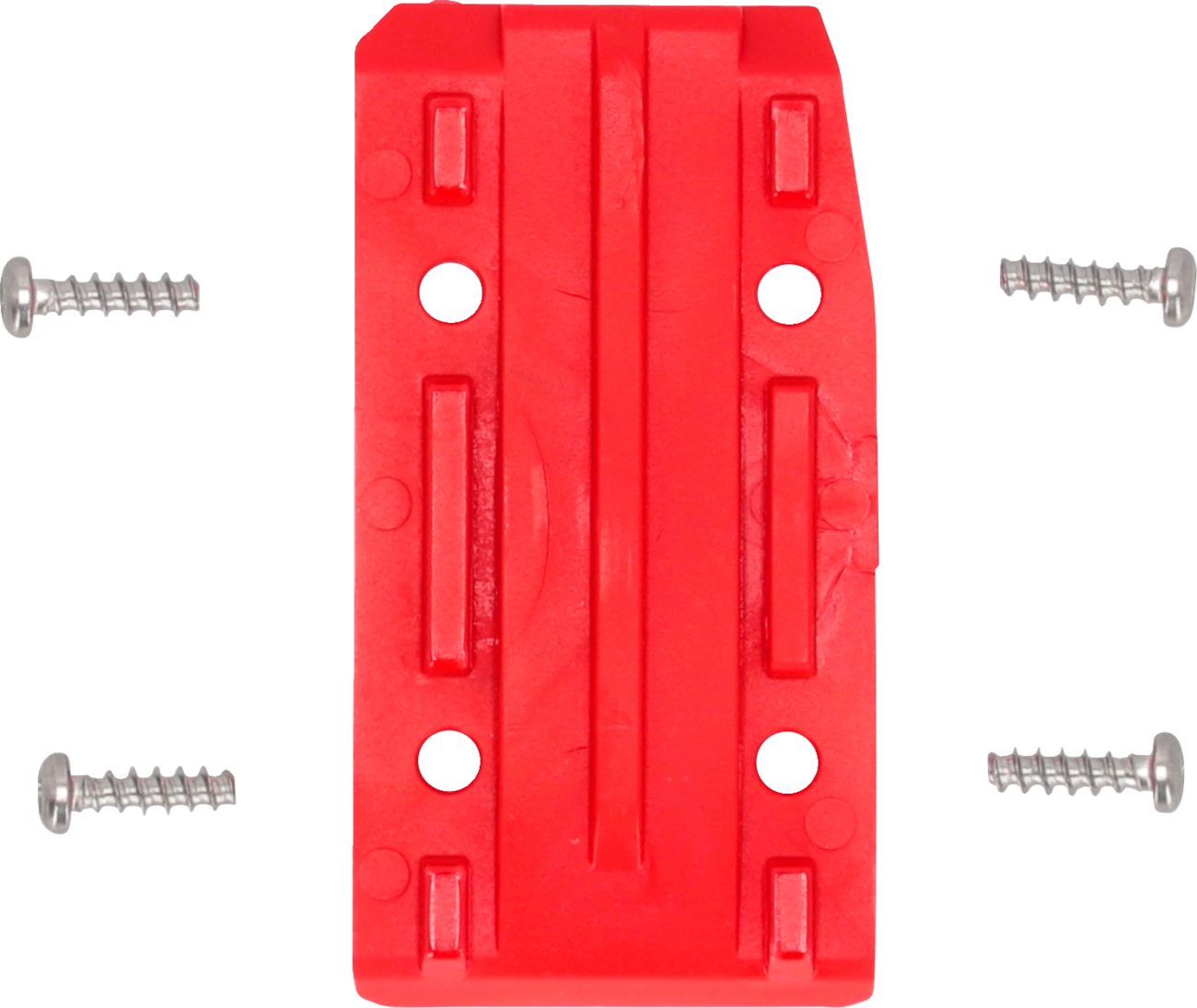 A close-up of the red Acerbis chain guide replacement insert for KTM motorcycles, designed for durability and performance.
