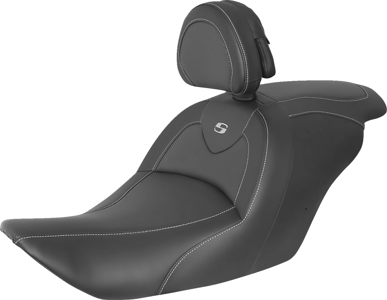 Bill's Exhausts SADDLEMEN Roadsofa Carbon Fiber Seat with backrest for GL1800 2014-2017, featuring carbon fiber weave and ergonomic design.